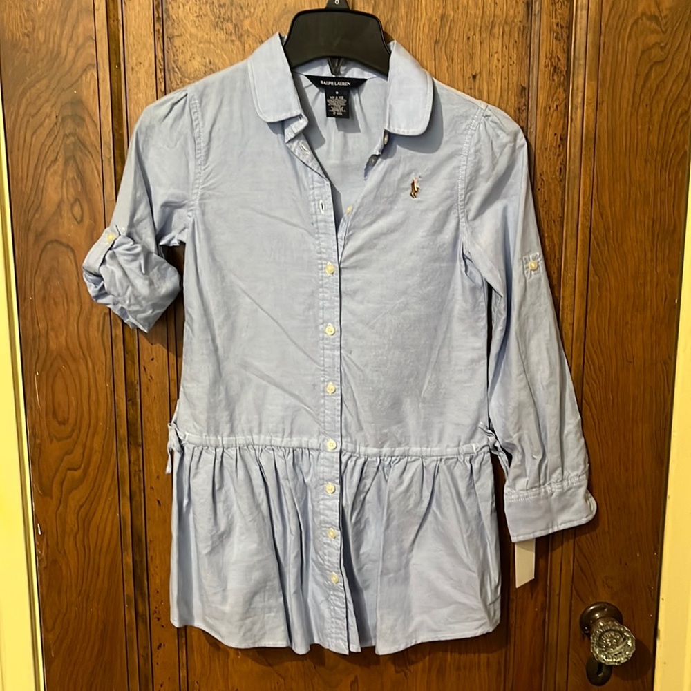 Ralph Lauren Youth Button up Dress with Collar and Two Decorative Bows
